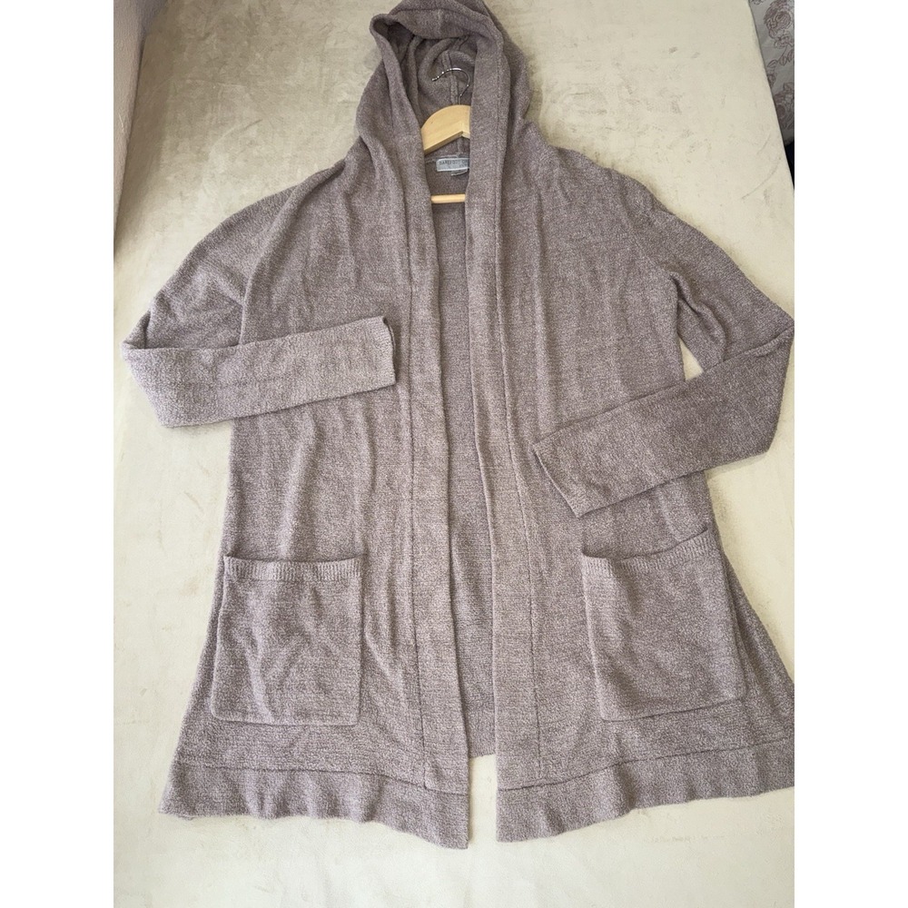 Barefoot Dreams Cardigan Womens Small Beige CozyChic Lite Hooded Open Front Knit